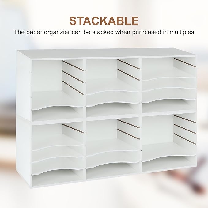 Paper Organzier Wood Desktop Organizer Storage Letter Tray File Sorter with Adjustable Shelves for Home Office-DeskLoop Office