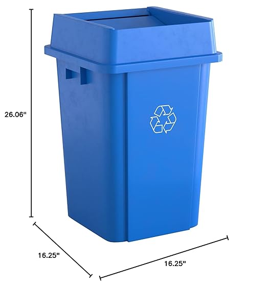 19 Gallon Blue Square Commercial Trash Can with Lid-DeskLoop Office