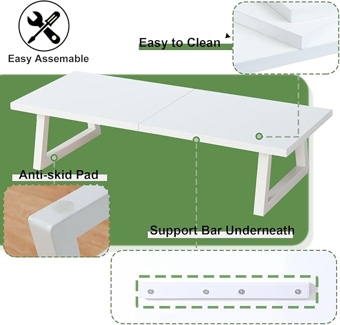 TEAMIX 24 inch Monitor Stand Riser, White Wood & Steel Computer Monitor Stand with Storage, Laptop, PC, Printer Stand Riser for Desktop Office Desk Organizers-DeskLoop Office