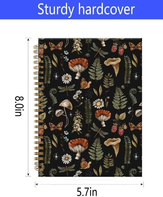 Spiral Journal Notebook,A5 Hardcover Lined Journals for Women Girl 6 x 8.3 in,120 Pages Thick Paper,Cute College Ruled Writing Notebook for Gifts Office Work School(Mushroom Forest Plant)-DeskLoop Office
