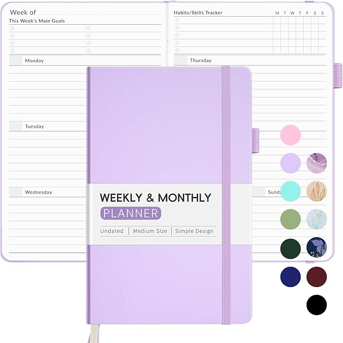 Undated Weekly Planner for 2025, Forvencer Simplified Weekly & Monthly Calendar Planner, Cute Daily Organizer Notebook, Agenda Journal to Track Goals & Tasks, Start Anytime, A5 Size, Lilac-DeskLoop Office