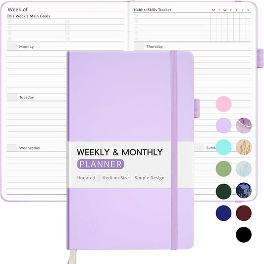 Undated Weekly Planner for 2025, Forvencer Simplified Weekly & Monthly Calendar Planner, Cute Daily Organizer Notebook, Agenda Journal to Track Goals & Tasks, Start Anytime, A5 Size, Lilac-DeskLoop Office