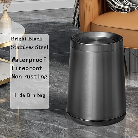 10 L/2.6Gallen,Swing Lid Trash Can,Brushed Stainless Steel Garbage Can with Flipping Lid,for Bathroom, Kitchen,Living Room,Bedroom,Hotel (Black Gold)-DeskLoop Office