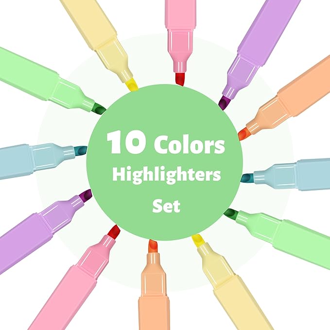 Aesthetic Highlighters,12pcs Chisel Tip Highlighter, Pastel Candy Colors, Cute Assorted Colors Highlighter, Bible Highlighters and Pens No Bleed for Bible Pages-DeskLoop Office