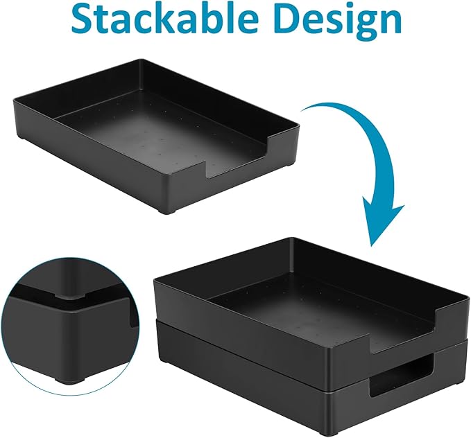 Stackable Letter Tray Paper Organizer, A4 Size Desk Holder for Letter Paper/Stationery/Desk Accessories, Black Holder File Organization for Office, School, Home Storage (2 Pack)-DeskLoop Office