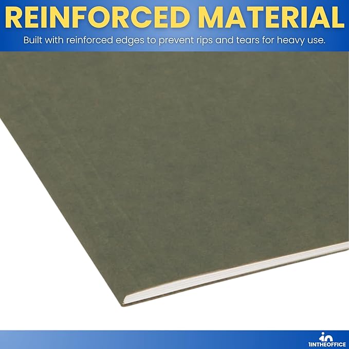 1InTheOffice Green Hanging File Folders Letter Size, Hanging Organizer File Folders, File Cabinet Folders, 1/5 Tabs, 11 pt, 50 Pack-DeskLoop Office