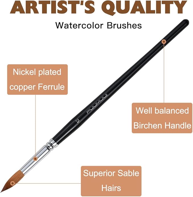 Watercolor Brushes Professional, Fuumuui 8Pcs Sable Paint Brush Set Variety Shapes with Flat, Round Pointed, Cat's Tongue Oval Wash Perfect for Watercolor Acrylic Gouache Inks Painting-DeskLoop Office