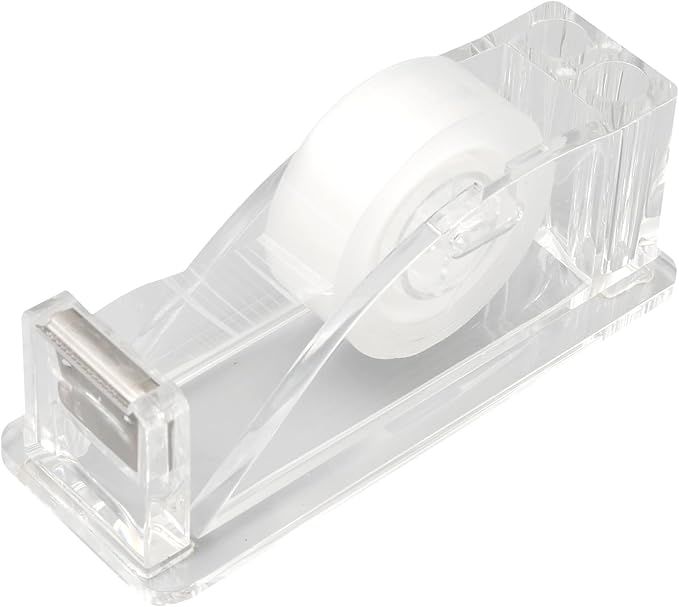 QILIMA Transparent Acrylic Tape Dispenser, Clear Tapes and Refillable Dispensers, Desktop Tape Dispenser Acrylic for Home,Tape Cutter Holder Fits Standard Tape Rolls, Office and School-DeskLoop Office