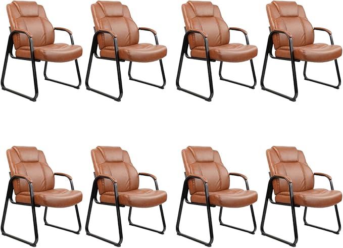 CLATINA Big & Tall 500 lb. Guest Chair, PU Leather Office Reception Chairs with Sled Base, Desk Chair No Wheels for Waiting Room Conference Lobby Computer Living Room, Brown, 8 Pack-DeskLoop Office