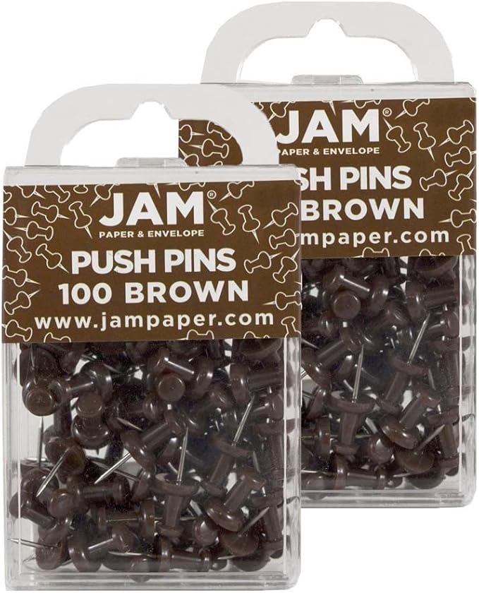 JAM PAPER Colorful Push Pins - Chocolate Brown Pushpins - 2 Packs of 100-DeskLoop Office