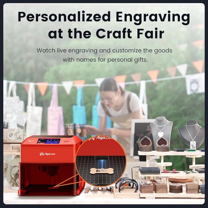 AlgoLaser 5W Laser Engraver Machine: Portable & Smart with 3.5" Touch Screen, Hand Drawing/Wireless/SD Card/Offline Engraving, AlgoOS 2.0 Self Developed System for Wood, Acrylic, Leather-DeskLoop Office