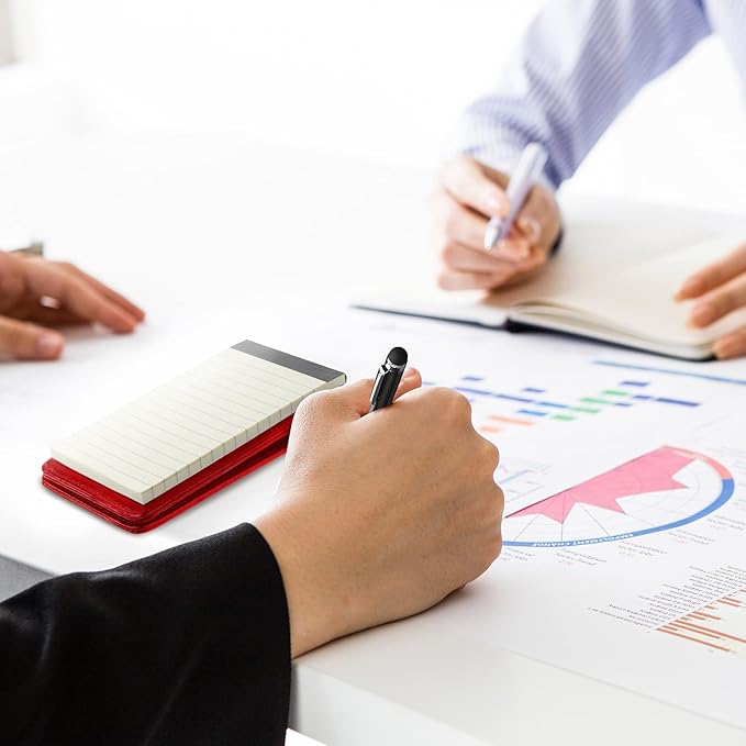 Outus 10 Pcs Pocket Notebook with Pen Set Included Mini Pocket Notepad Holder with 50 Lined Sheets, Metal Pen, 8 Pcs 3 x 5 Inch Memo Book Refills, 30 Lined Paper Per Note Pad (Red)-DeskLoop Office