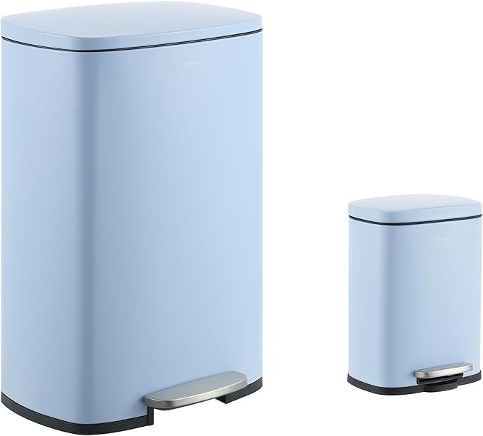 happimess HPM1006H Connor Rectangular 13-Gallon Trash Can with Soft-Close Lid and Free Mini Trash Can, Fingerprint Resistant, Modern, Minimalistic for Home, Kitchen, Office, Bathroom, Tide Pool Blue-DeskLoop Office