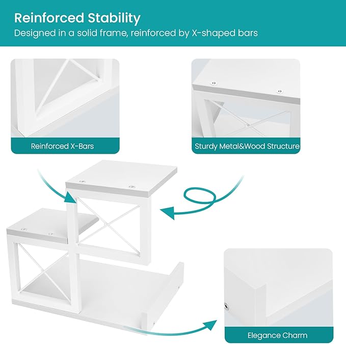 ELITEROO Desk Shelf, Wood Small Bookshelf Desktop Shelves and Organizer, Freestanding 3 Tier Storage Display Stand Home Office Decor for Books Plants Toys, White-DeskLoop Office