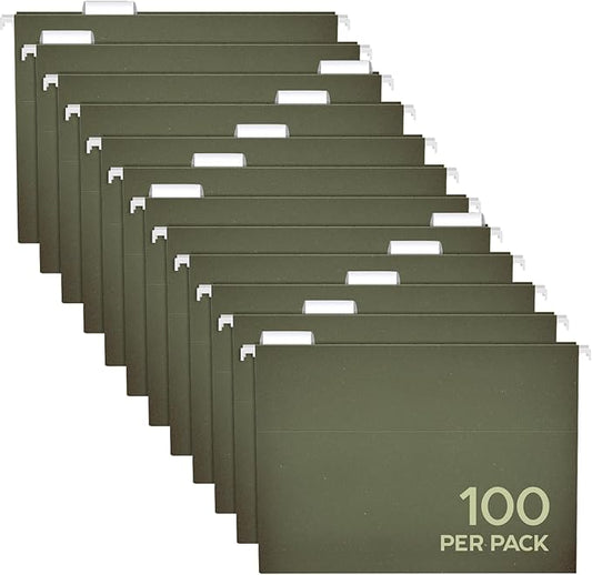 Pendaflex Hanging File Folders Letter Size - 100 Pack - 1/5 Cut Adjustable Tabs - Green Bulk File Folders with Tabs 8.5 X 11 Inches-DeskLoop Office