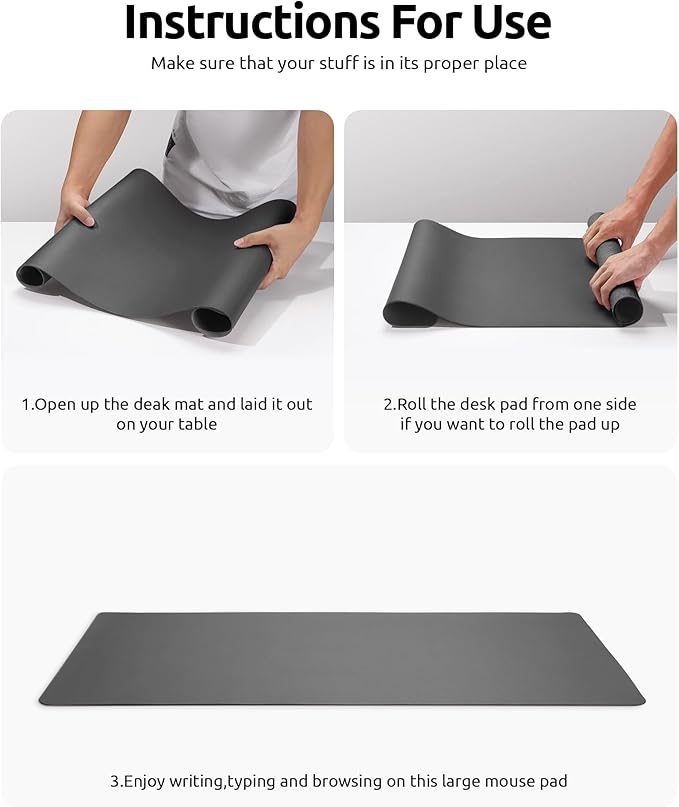 YSAGi Leather Desk Protector, Office Mat, Large Mouse Mat, Non-Slip PU Leather Blotter, Laptop Desk Pad, Waterproof Writing Pad for Office and Home (Dark Grey, 35.4" x 17")-DeskLoop Office
