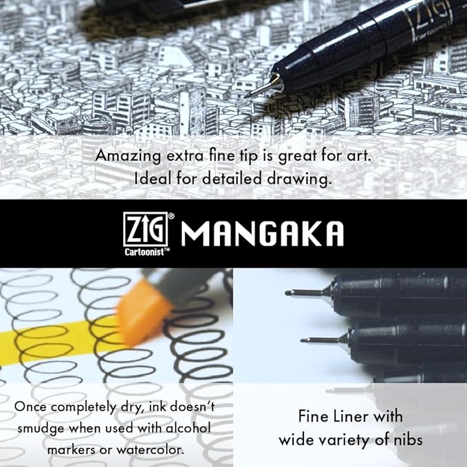 Kuretake Zig Inktober pen set, for Illustration, Manga Drawing, Lettering and Calligraphy, Professional Artist, Made in Japan (Special 24(6pcs.))-DeskLoop Office