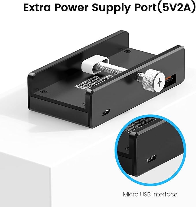 ORICO USB 3.0 Hub, USB Hub Clamp, Aluminum 4-Port USB Splitter with Extra Power Supply Port and 4.92 FT USB Data Cable, Desktop Powered USB Hub for Monitors/Desks-Black (Without Power Adapter)-DeskLoop Office