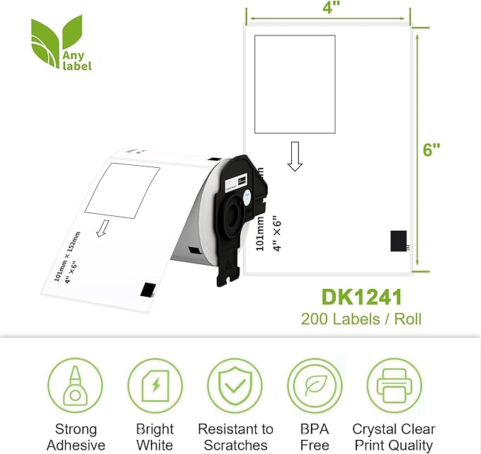 Compatible 4" x 6" Shipping Labels Replacement for DK-1241 Compatible with Brother QL Label Printers (12 Rolls + 1 Frame, 200 Labels/Roll)-DeskLoop Office
