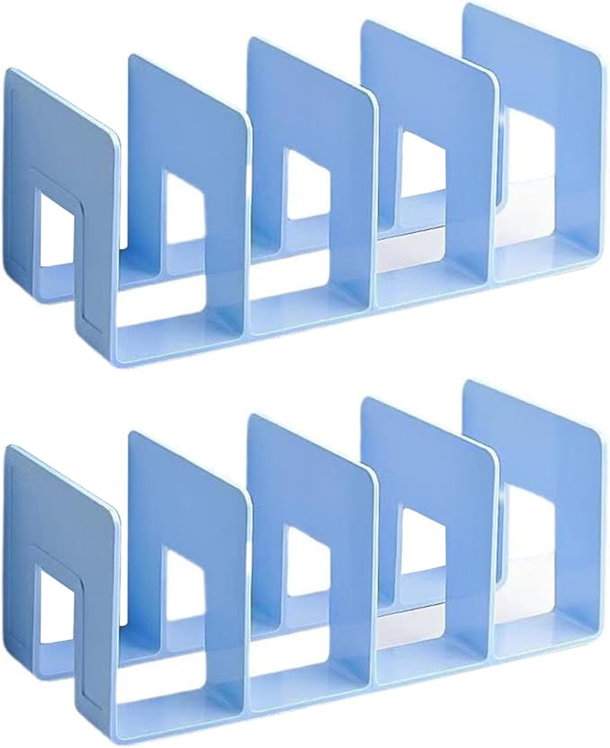 2PCS Acrylic File Organizer for Desk, Desktop Document/Mail Organizer, 4 Compartments Plastics Invisible Bookshelf Floating (12.5" x 5.7" x 5", SkyBlue)-DeskLoop Office