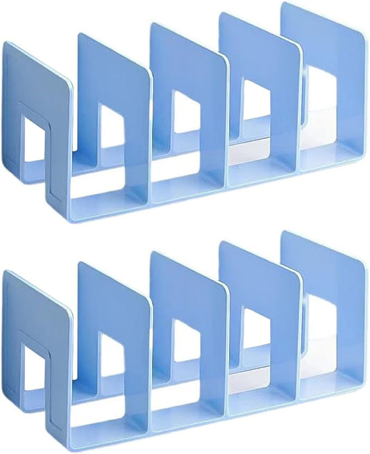 2PCS Acrylic File Organizer for Desk, Desktop Document/Mail Organizer, 4 Compartments Plastics Invisible Bookshelf Floating (12.5" x 5.7" x 5", SkyBlue)-DeskLoop Office
