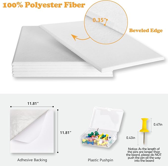 Large Cork Board for Wall with Pins, 36" x 24" Bulletin Board Self-Adhesive Pin Board | Customized 6 Packs Felt Tiles for Office Home Wall Decor, White-DeskLoop Office