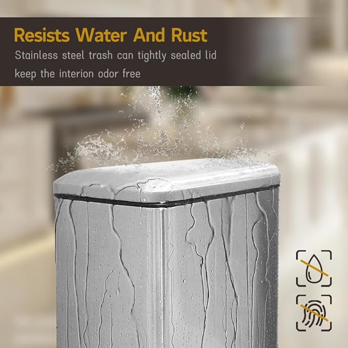 Bathroom Trash Can, 10 Liter / 2.6 Gallon Stainless Steel Garbage Can with Removable Inner Bucket, Soft Close Lid Step Trash Bin for Bedroom, Office, Kitchen, Brushed Silver-DeskLoop Office