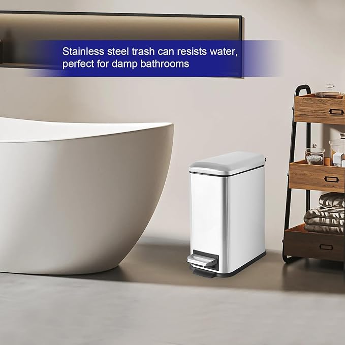 Bathroom Trash Can with Lid,5L/1.3 Gallon Trash Can with Removable Liner Bucket, Small Garbage can for Bathroom,Bedroom,Home Office,Silver-DeskLoop Office