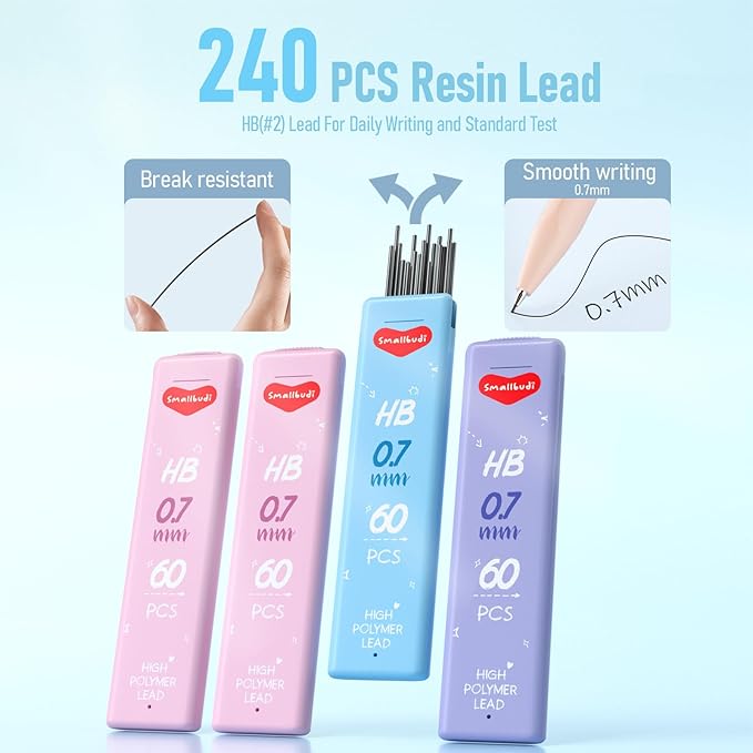 6PCS 0.7mm Mechanical Pencils Set with Case, Cute Pastel Mechanical Pencil with 240PCS HB Lead Refills, 3 Erasers, Aesthetic Back to School Supplies for Student Writing Drawing Sketching-DeskLoop Office