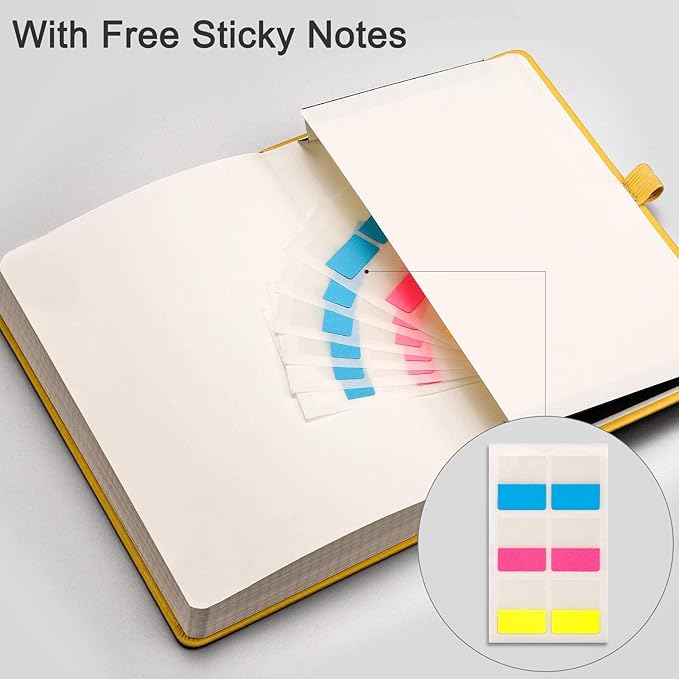 EMSHOI Graph Paper Notebook - 256 Pages A5 Graph Notebook/Journal, Square Grid Notebooks for Work, 120gsm Thick Paper, Executive Hardcover Leather, Inner Pocket, Pen Loop 5.75'' × 8.38''-Yellow-DeskLoop Office