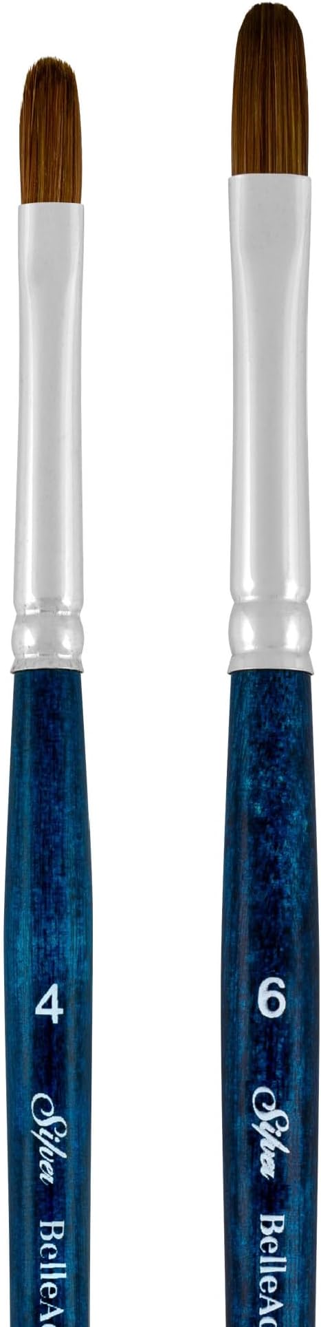Silver Brush Limited BA-275 BelleAqua Creative Shape Filbert Brush Set, 2pc Professional Watercolor Brush Set, Premium Soft Synthetic Red Sable Filbert Paint Brushes Also for Gouache, Sizes 4 and 6-DeskLoop Office