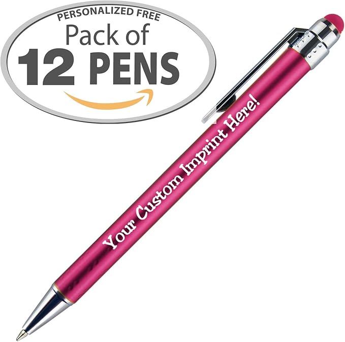 Personalized Pens with Stylus Tip -Bright Vibes- Click action - Custom - Black writing - Printed Name pens - Imprinted with Your Logo or Message - FREE PERSONALIZATION - 12 Pens/Box (Assorted)-DeskLoop Office