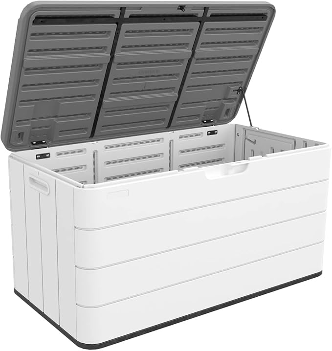 100 Gallon Outdoor Storage Box Waterproof Lockable Resin Deck Box Large, Patio Storage Bin for Pool Accessories Cushion Furniture, Garden Tools, UV-Resistant Outside Delivery Black&White-DeskLoop Office