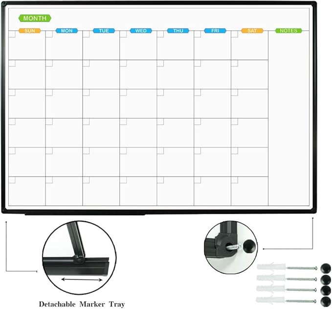 JILoffice Large Dry Erase Calendar Whiteboard - Magnetic White Board Calendar Monthly 60 X 40 Inch, Black Aluminum Frame Wall Mounted Board for Office Home and School-DeskLoop Office