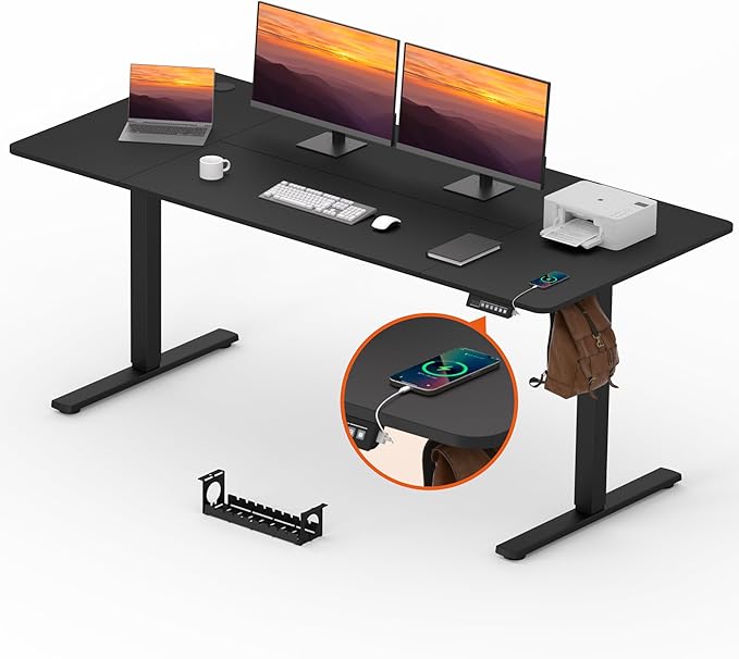 Adjustable Stand Up Desk, Large 71x31 Inches Height Adjustable Standing Desk with Cable Management, Home Office Computer Desk with Memory Preset & Charging USB Port & Sedentary Reminder-DeskLoop Office