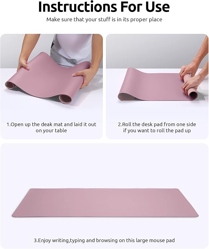 YSAGi Leather Desk Protector, Office Mat, Large Mouse Mat, Non-Slip PU Leather Blotter, Laptop Desk Pad, Waterproof Writing Pad for Office and Home (Pale Mauve, 23.6" x 13.8")-DeskLoop Office