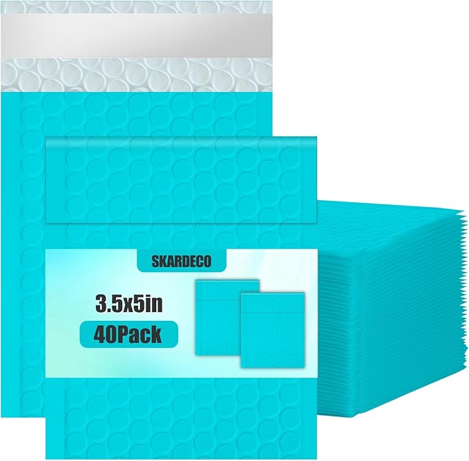 Bubble Mailers 3.5x5 inch 40Pack Teal Bubble Mailers Self-Seal Padded Mailing Envelopes Bubble Opaque Padded Mailer for Small Businesses to Package and Mail Jewelry Cosmetics#0000-DeskLoop Office