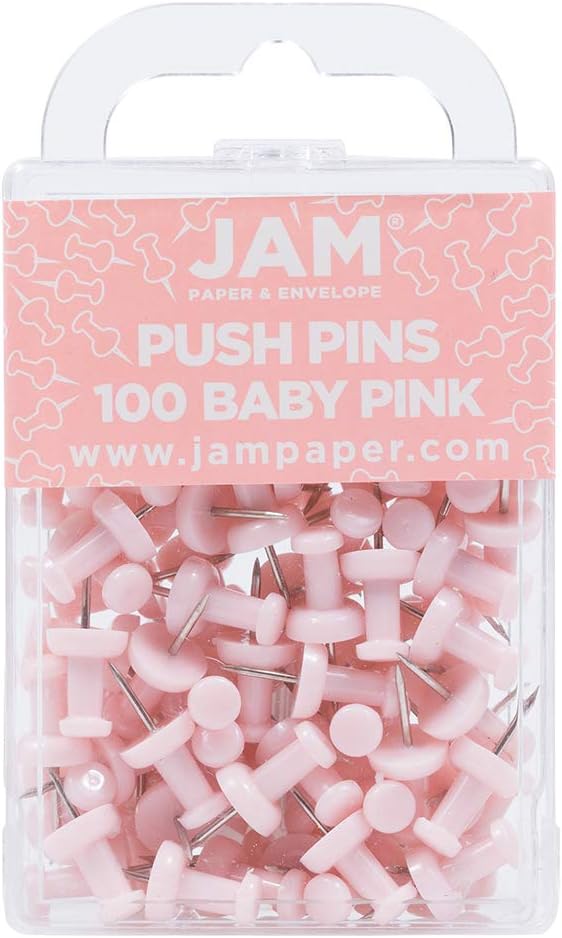 JAM PAPER Colorful Push Pins - Baby Pink Pastel Pushpins - 100/Pack-DeskLoop Office