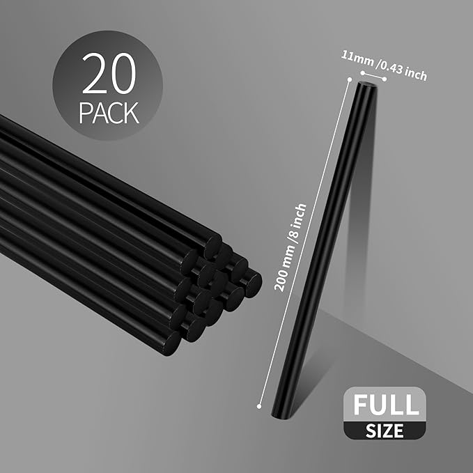 MATUFF Black Hot Glue Sticks Full Size 0.43” Dia x 8” Long, 20 pcs Hot melt Adhesive Glue Sticks, All-Purpose Glue Gun Sticks for DIY Black Crafting Arts and Wedding Cards, Stamp Sealing-DeskLoop Office