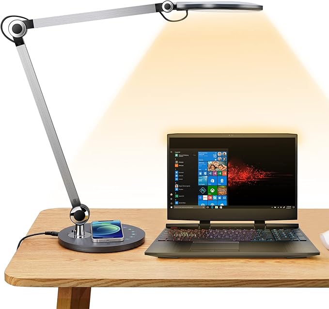 Desk Lamp,Led Architect Desk Lamp,Desk Lamps for Home Office,Table lamp with Wireless Charger & Adjustable Swing Arm,Touch Control, 3 Lighting Mode,5 Brightness,Eye-Caring Office Lamp-DeskLoop Office