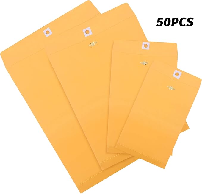 Frienda 4 Sizes Clasp Envelopes Kraft Paper Catalog Clasp Envelope with Closure for Filing, Storing or Mailing Documents, 50 Pieces(5 x7 In, 6 x 9 In, 9 x 12 In, 10 x 13 In,Yellow)-DeskLoop Office
