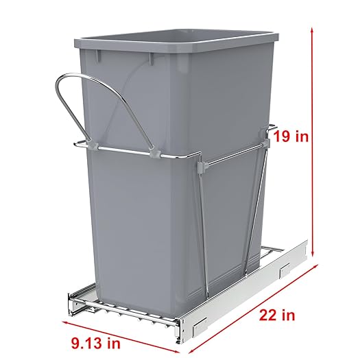 Single Pullout Trash Can for Under Kitchen Cabinets Include Single 35QT Trash Bin Doesn't Include Door Fittings, Bottom-Mount Recycling Bin-DeskLoop Office