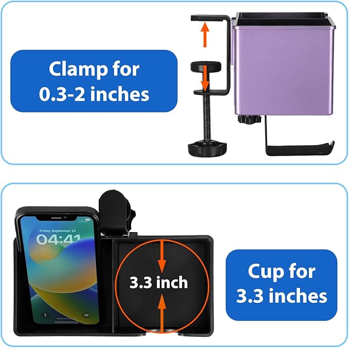 Rosyline 3-in-1 Clip-on Desk Organizer for Expanding Office and Gaming Space - Pen, Headphone, and Desk Item Holder (Purple)-DeskLoop Office