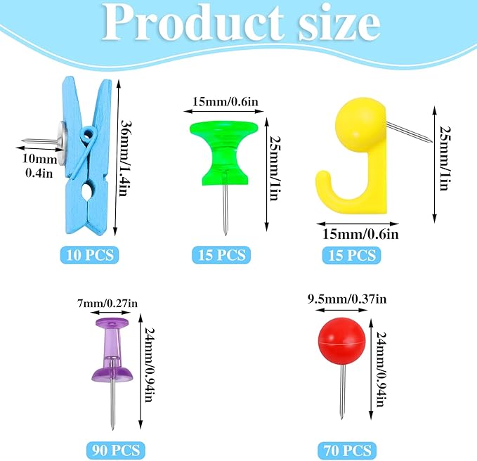 200 Pieces Push Pins Set, Thumb Tacks Multicolor Pushpin Clips Decorative Push Pins for Cork Board, 5 Style for Bulletin Boards Wall Maps Pictures Office Home Supplies-DeskLoop Office