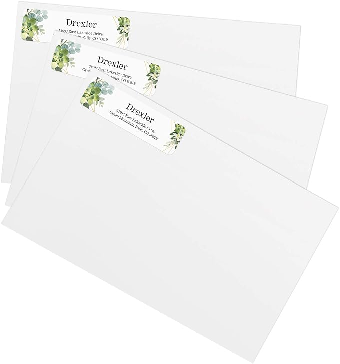 Greenery Frames Rolled Address Labels/Roll of 500 Personalized Address Labels/Designer Return Address Stickers in Elegant Plastic Dispenser-DeskLoop Office