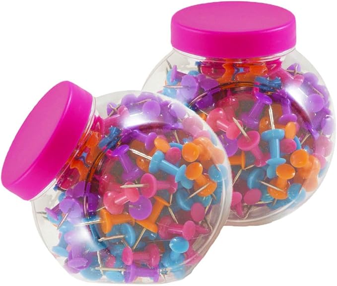 JAM PAPER Colorful Push Pins - Assorted Color Pushpin Jar - 2 Packs of 150-DeskLoop Office