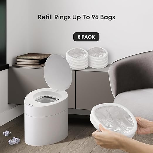 TOWNEW T Air One Official Refill Rings for Smart Bathroom Trash Can, Sturdy Trash Bags for Electric Automatic Trash Can, 2.6 Gallon, 8 pk White Refill Rings - Up to 96 Trash Bags-DeskLoop Office