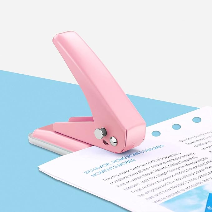 Single Hole Puncher Handheld 1/4 Inches Hole Punch, 20 Sheet Paper Punch Capacity Metal Hole Puncher with Skid-Resistant Base for Paper, Chipboard, Art Project, Pink-DeskLoop Office