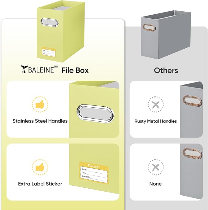 BALEINE File Organizer Box, Cardboard File Folder Organizer with Handle for Letter Size, Portable Collapsible Hanging Filing Box for Home Office Document Storage (4 Pack, Yellow)-DeskLoop Office