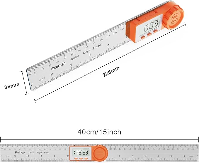 Rainyb Digital Angle Finder Tool 7inch/200 mm 0-360 Degree Stainless Steel Digital Protractor Ruler, Angle Measuring Tool for Carpenters, Woodworkers, Fabricators, Home DIY-DeskLoop Office